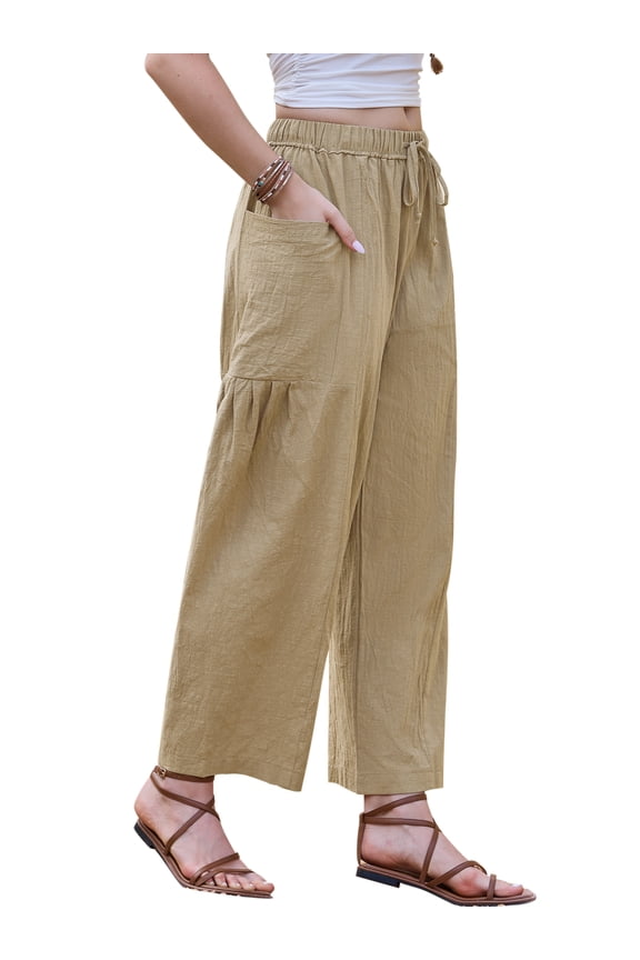 Women's Cotton Wide Leg Trousers X-Large Khkai