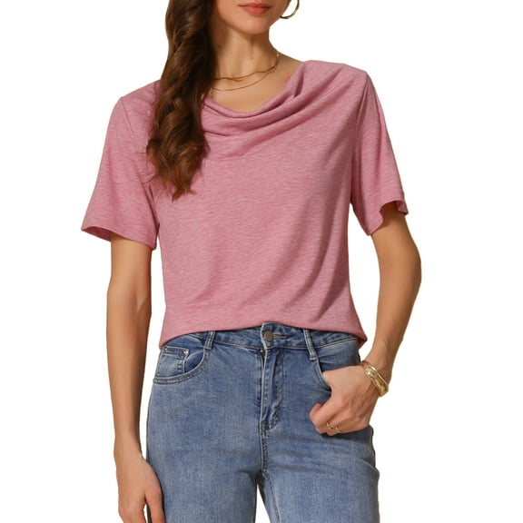 DARING DIVA Women's Cowl Neck Short Sleeve Casual Stretchy Blouse M Red