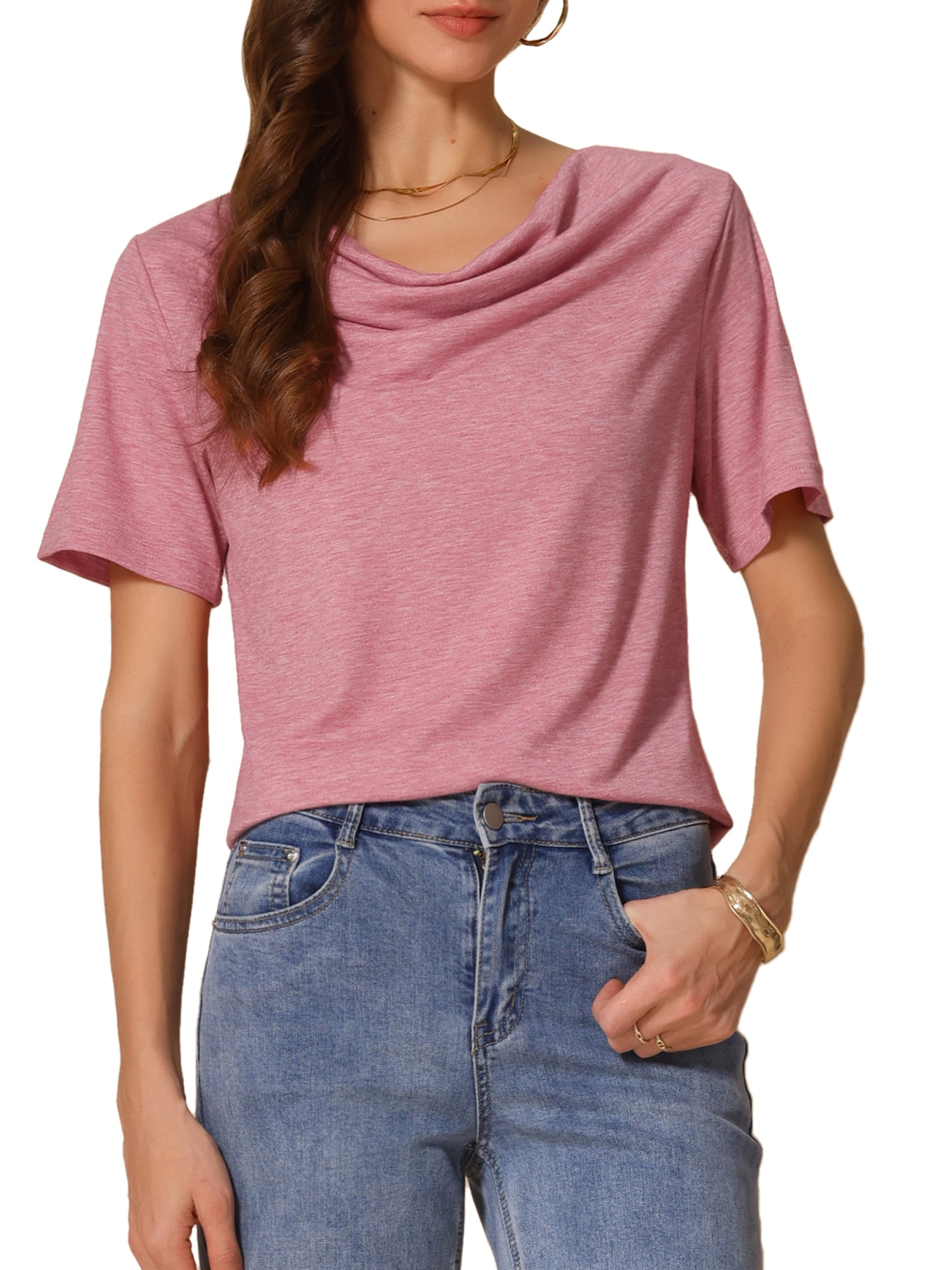 DARING DIVA Women's Cowl Neck Short Sleeve Casual Stretchy Blouse XL Red