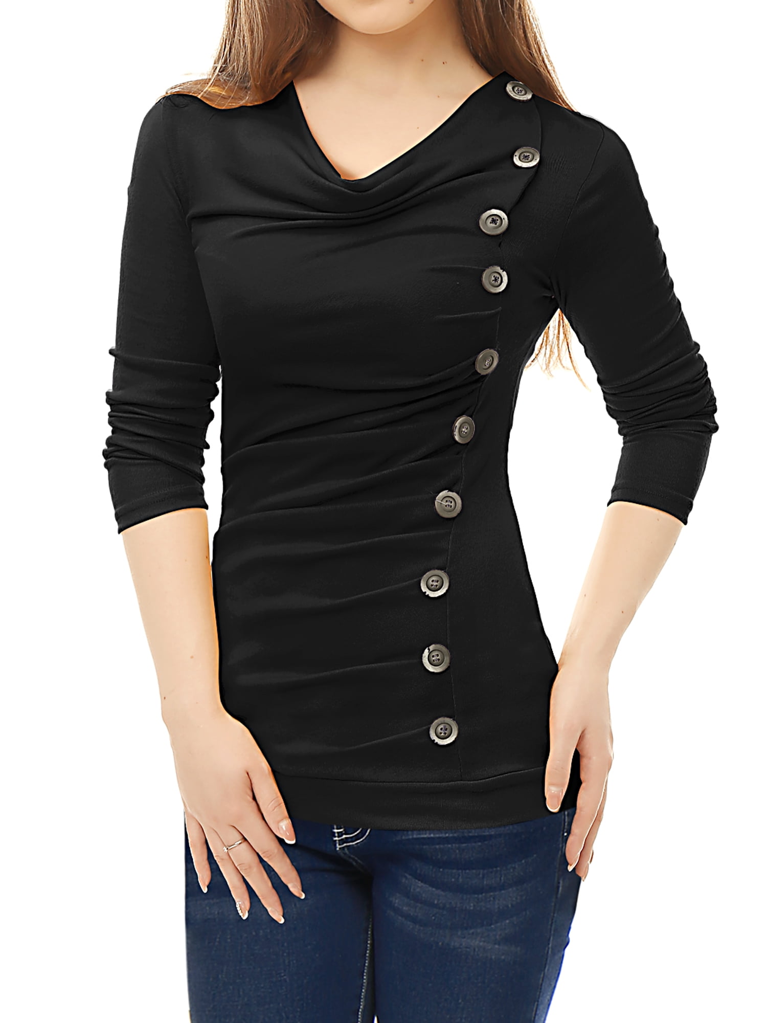 DARING DIVA Women's Cowl Neck Side Ruched Tunic Top 2XL Black