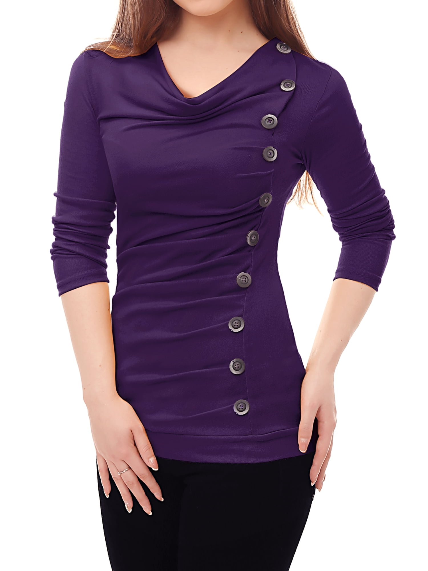 DARING DIVA Women's Cowl Neck Side Ruched Tunic Top 2XL Purple