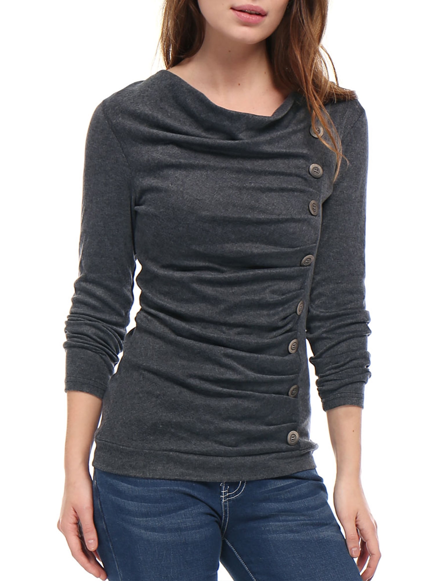 DARING DIVA Women's Cowl Neck Side Ruched Tunic Top 3XL Dark Gray