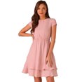 thumbnail image 1 of DARING DIVA Women's Crew Neck Cap Sleeve A-Line Layered Ruffled Mid-Length Dress S Pink, 1 of 6