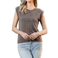 thumbnail image 1 of DARING DIVA Women's Crew Neck Cap Sleeve Knit Pullover Tank Top XS Coffee, 1 of 6