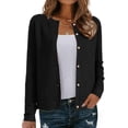 thumbnail image 1 of DARING DIVA Women's Crew Neck Long Sleeve Open Front Button Down Cardigan L Black, 1 of 6
