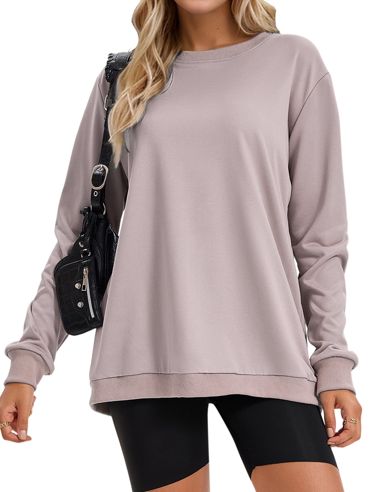 Unique Bargains Womens Sweatshirt Crew Neck Long Sleeve Pullover Shirts M Coffee