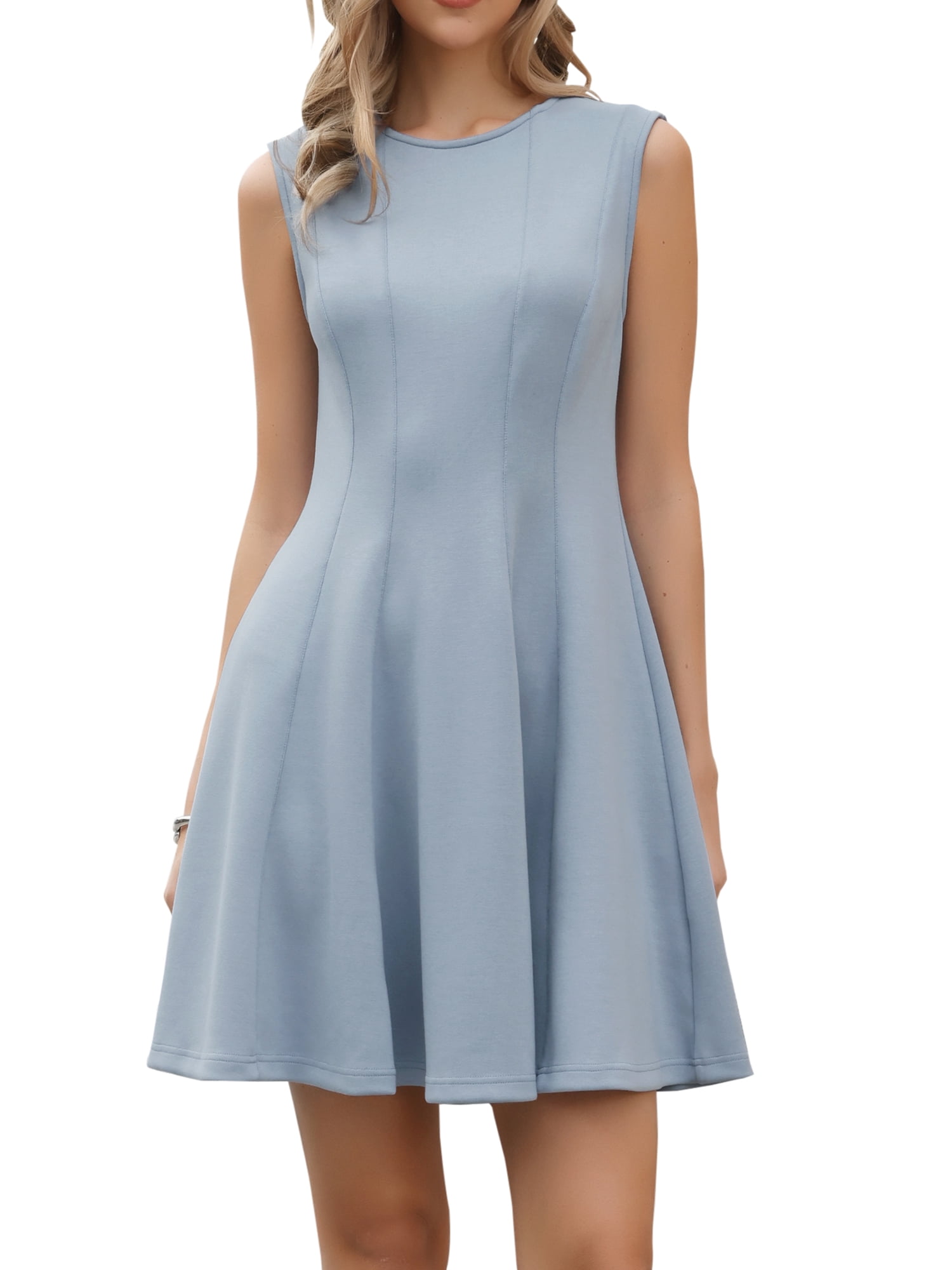 DARING DIVA Women's Crew Neck Sleeveless Ribbed Knit Mini Dress L Grey Blue