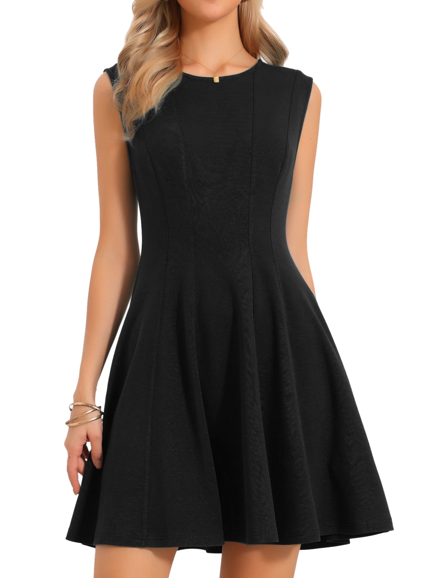 DARING DIVA Women's Crew Neck Sleeveless Ribbed Knit Mini Dress XL Black