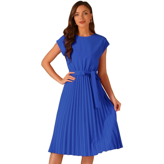 DARING DIVA Women's Crew Neck Sleeveless Tie Waist A-Line Dresses L Royal Blue