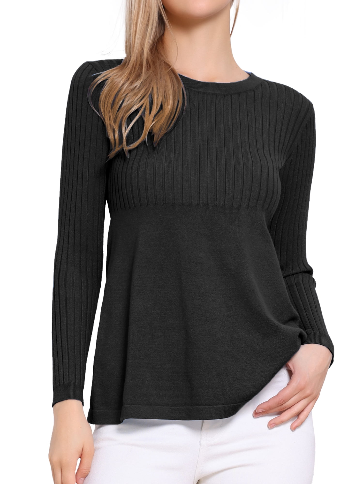 DARING DIVA Women's Crewneck Long Sleeve Stretchy Pullover Sweaters XS Black