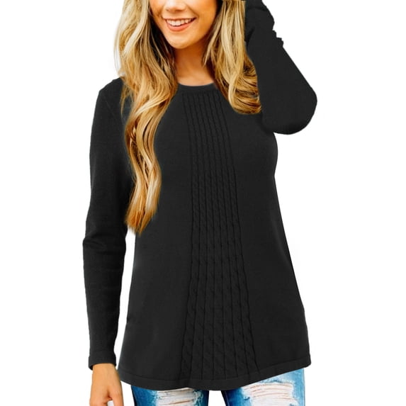 DARING DIVA Women's Crewneck Ribbed Knit Pullover Long Sleeve Sweater S Black