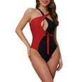 thumbnail image 1 of DARING DIVA Women's Criss Cross Color Block Monokini Set X-Large Black Red, 1 of 6