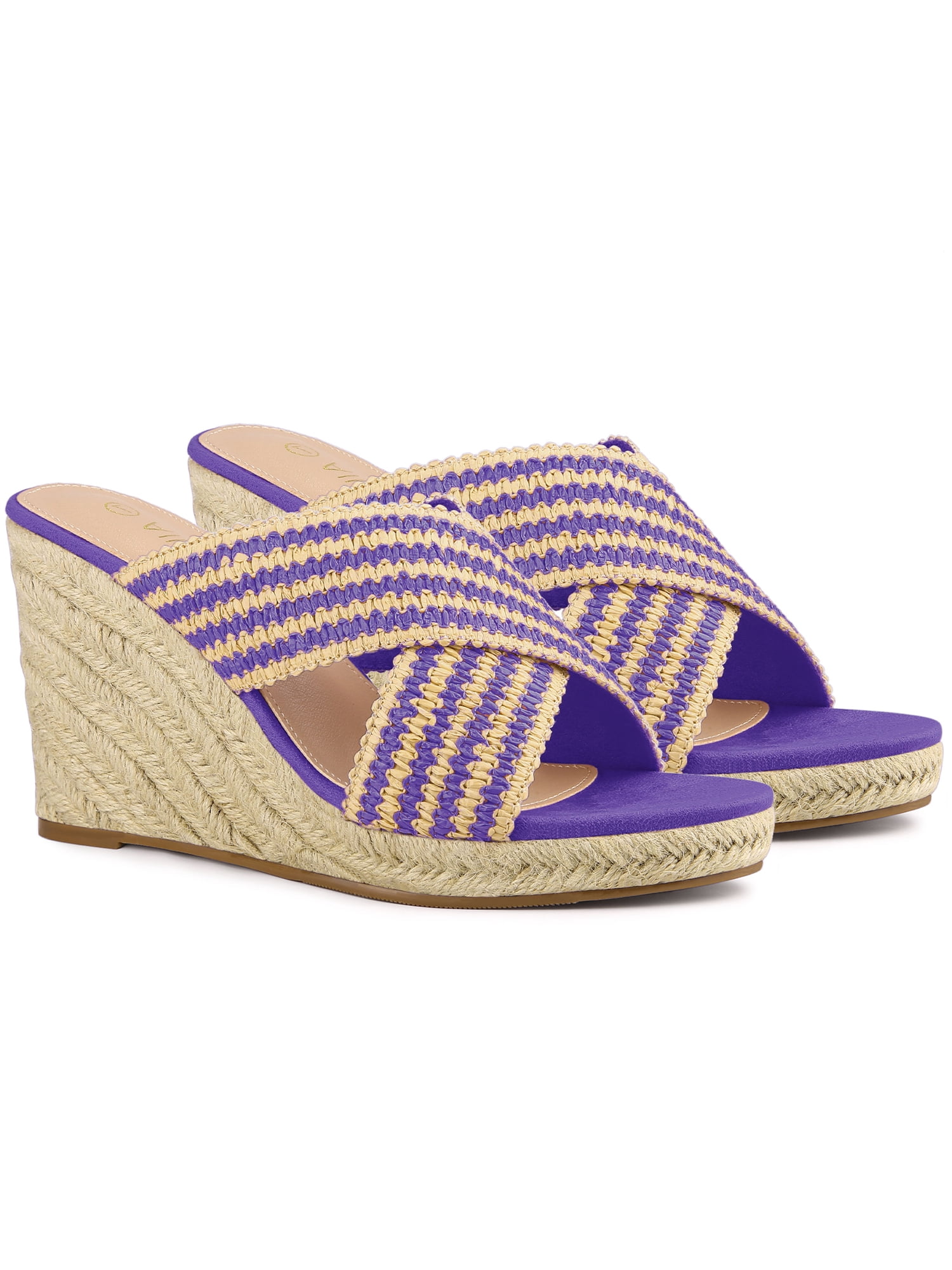 DARING DIVA Women's Crisscross Strap Platform Slides Wedge Sandals Purple 8.5