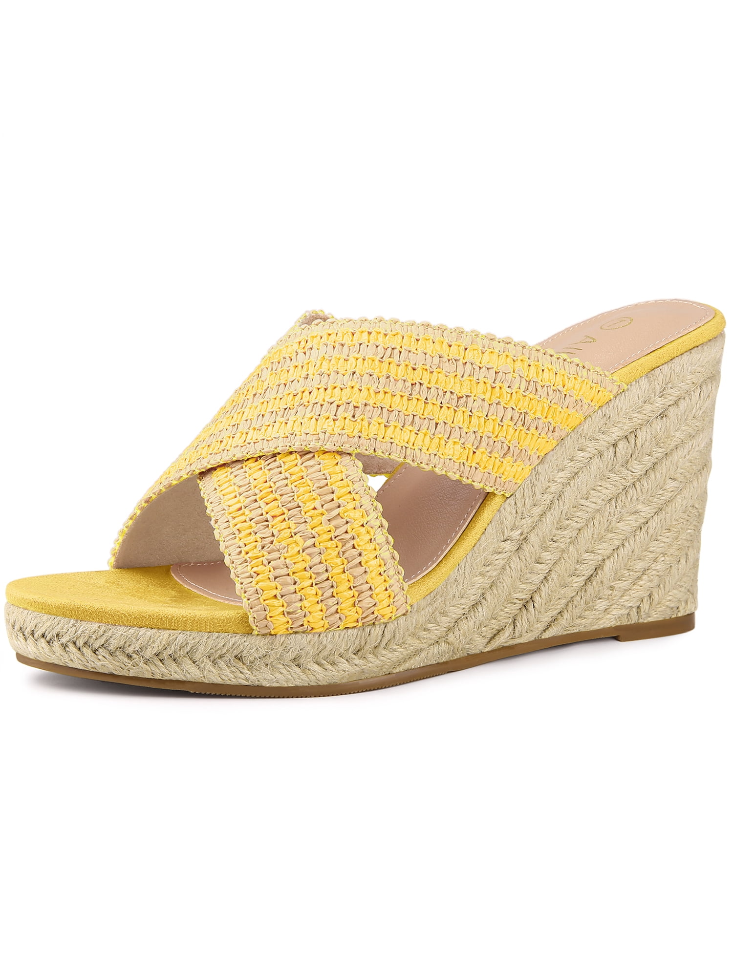 DARING DIVA Women's Crisscross Strap Platform Slides Wedge Sandals Yellow 7