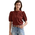 thumbnail image 1 of DARING DIVA Women's Crochet Hollow Out Ruffle Neck Peasant Blouse S Dark Red, 1 of 6