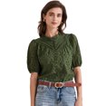 thumbnail image 1 of DARING DIVA Women's Crochet Hollow Out Ruffle Neck Peasant Blouse S Green, 1 of 6