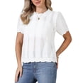 thumbnail image 1 of DARING DIVA Women's Crochet Knit Top Short Sleeve Crew Neck Eyelet Embroidery S White, 1 of 6