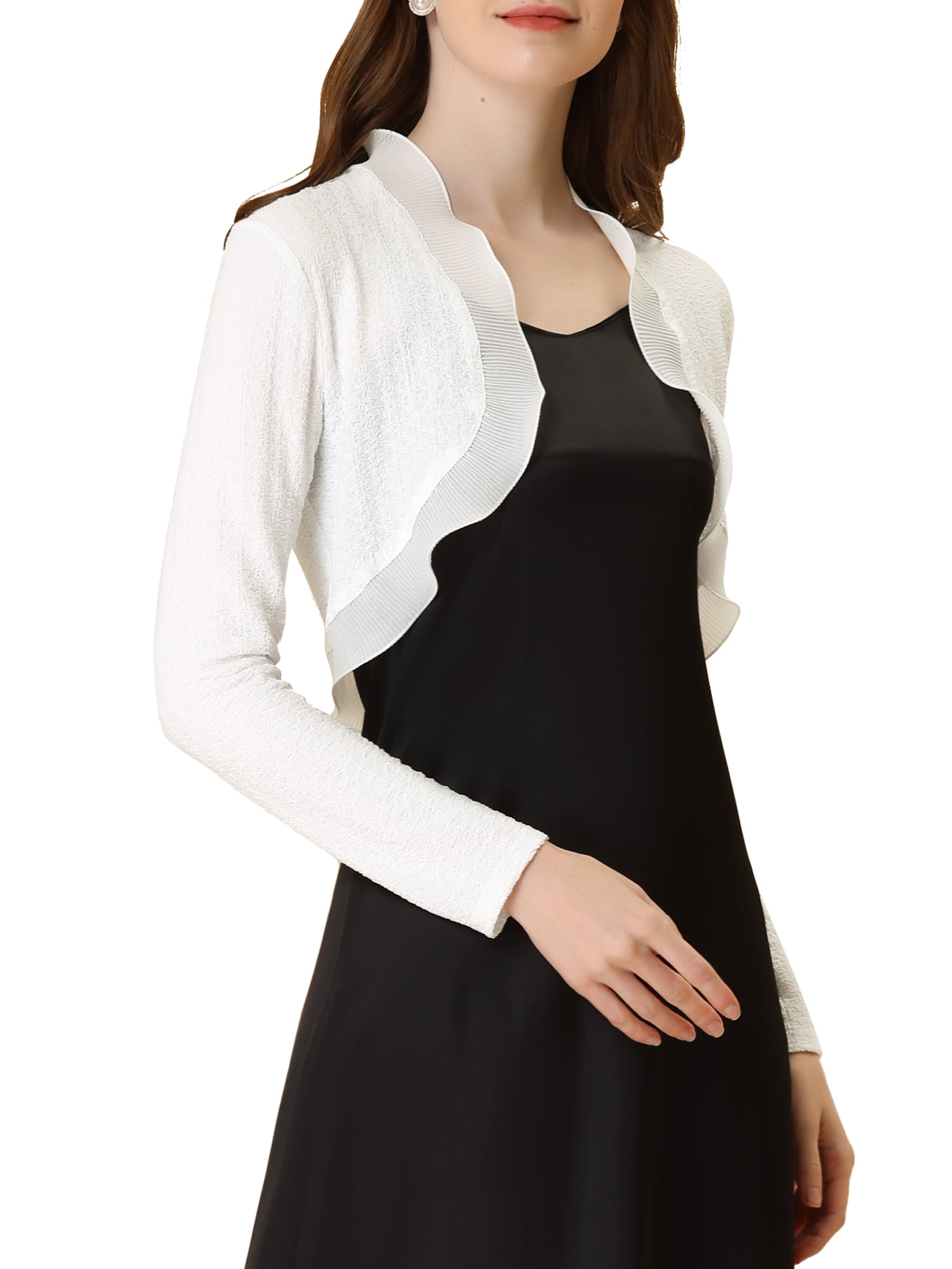 DARING DIVA Women's Crop Cardigan Knit Open Front Bolero Shrug L White