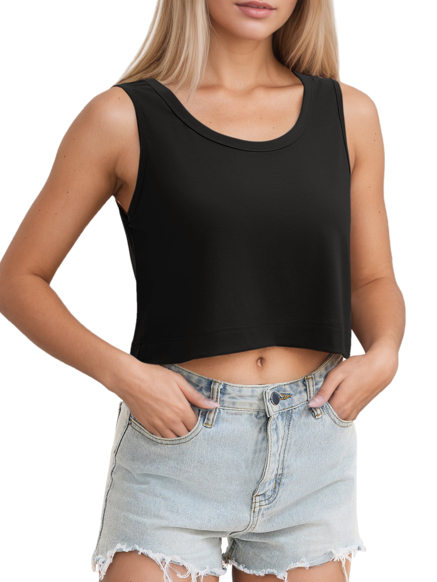 DARING DIVA Women's Crop Casual Loose Sleeveless Basic Tank Top L Black