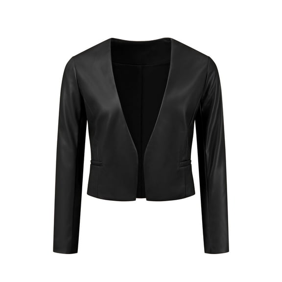 DARING DIVA Women's Crop Collarless PU Moto Biker Jackets L Black