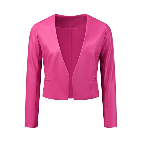 DARING DIVA Women's Crop Collarless PU Moto Biker Jackets L Hot Pink
