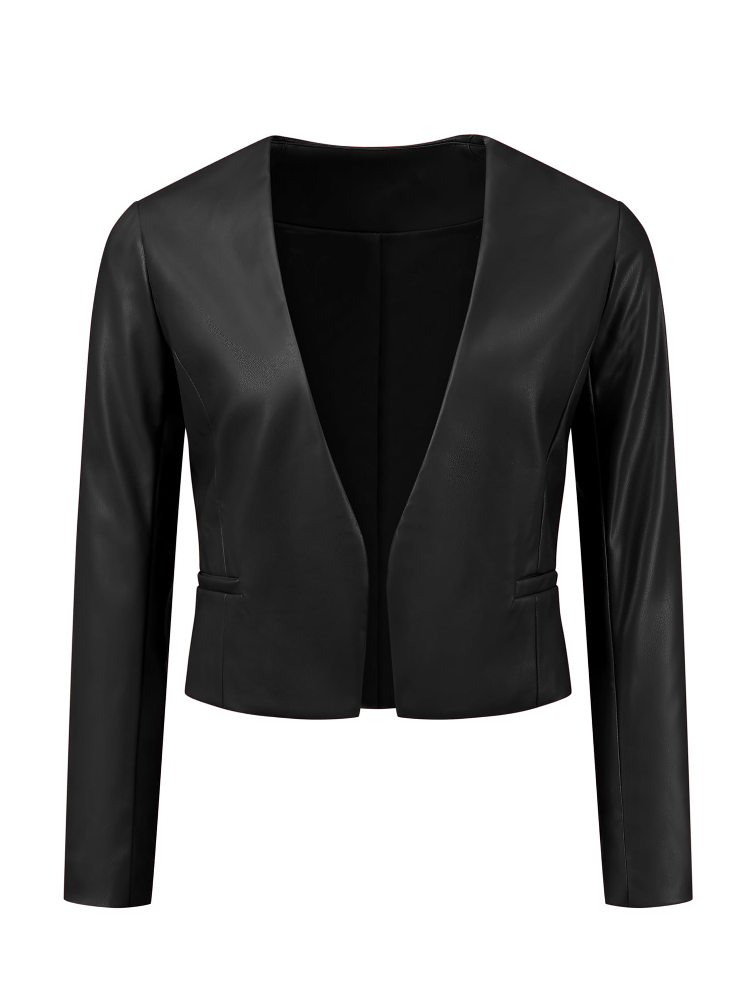DARING DIVA Women's Crop Collarless PU Moto Biker Jackets S Black