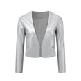 thumbnail image 1 of DARING DIVA Women's Crop Collarless PU Moto Biker Jackets S Silver, 1 of 6