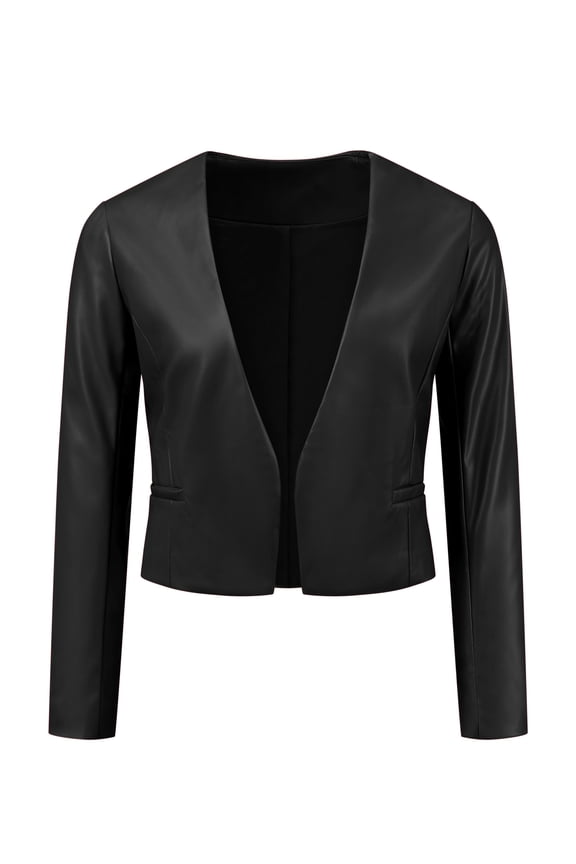 Women's Crop Collarless PU Moto Biker Jackets XS Black