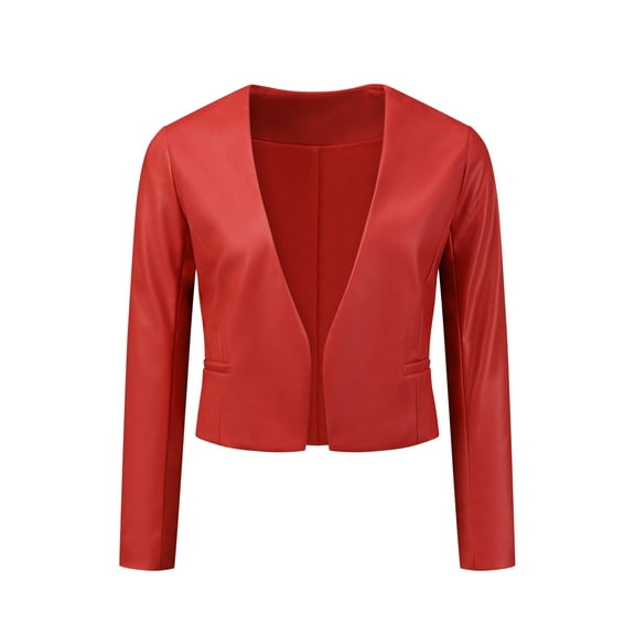 DARING DIVA Women's Crop Collarless PU Moto Biker Jackets XS Red