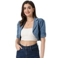 thumbnail image 1 of DARING DIVA Women's Crop Denim Cardigan Lapel Jean Jacket XS Blue, 1 of 6