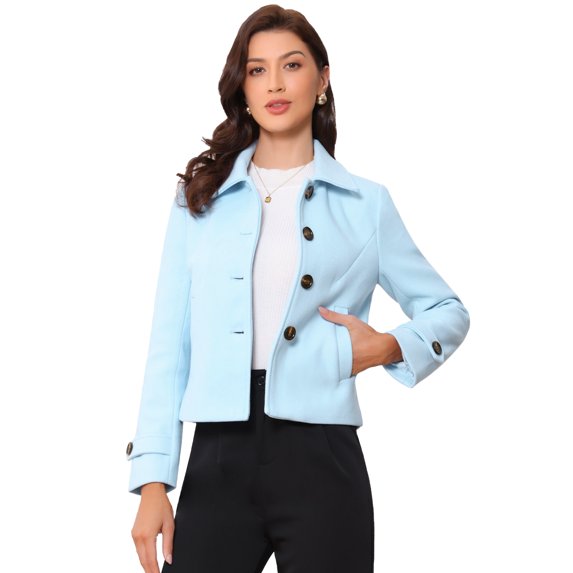 DARING DIVA Women's Crop Pea Coat Turn Down Single Breasted Winter Outwear XL Light Blue