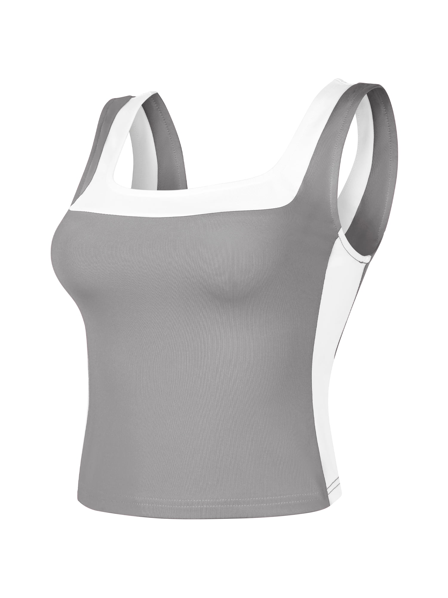 DARING DIVA Women's Crop Square Neck Slim Fitted Color Block Yoga Shirts M Gray