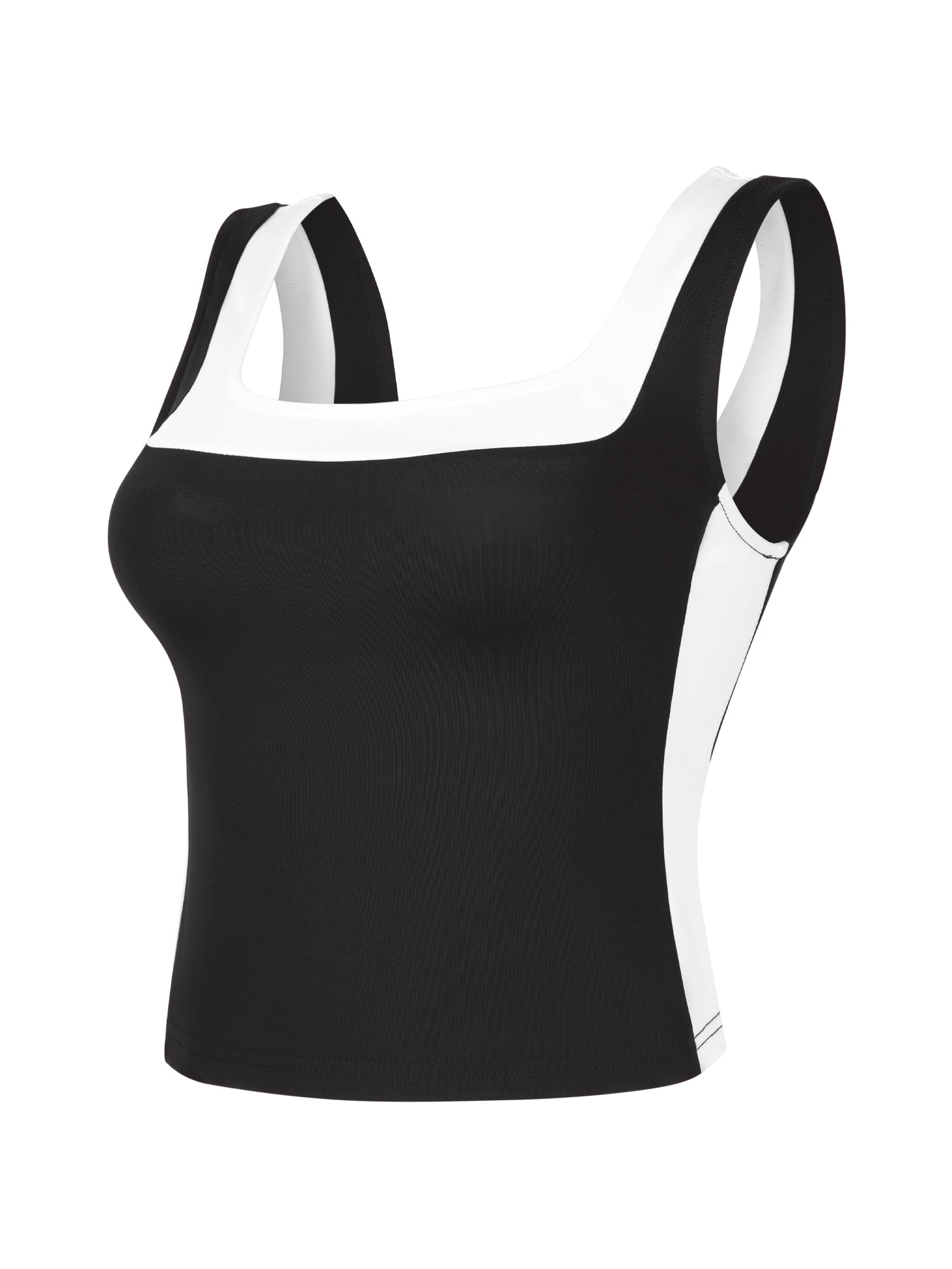 DARING DIVA Women's Crop Square Neck Slim Fitted Color Block Yoga Shirts XL Black