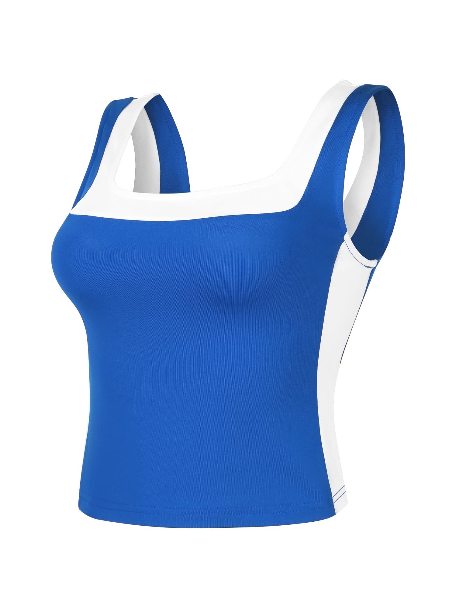 DARING DIVA Women's Crop Square Neck Slim Fitted Color Block Yoga Shirts XL Royal Blue