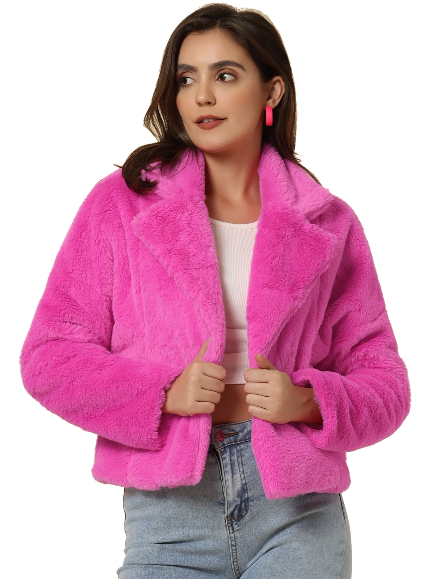 DARING DIVA Women's Cropped Jacket Notch Lapel Faux Fur Fluffy Coat S — free download