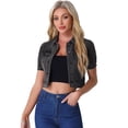 thumbnail image 1 of DARING DIVA Women's Cropped Jackets Puff Button Down Washed Denim Jean Jacket M Dark Gray, 1 of 6