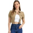 thumbnail image 1 of DARING DIVA Women's Cropped Jackets Puff Button Down Washed Denim Jean Jacket S Khaki, 1 of 6