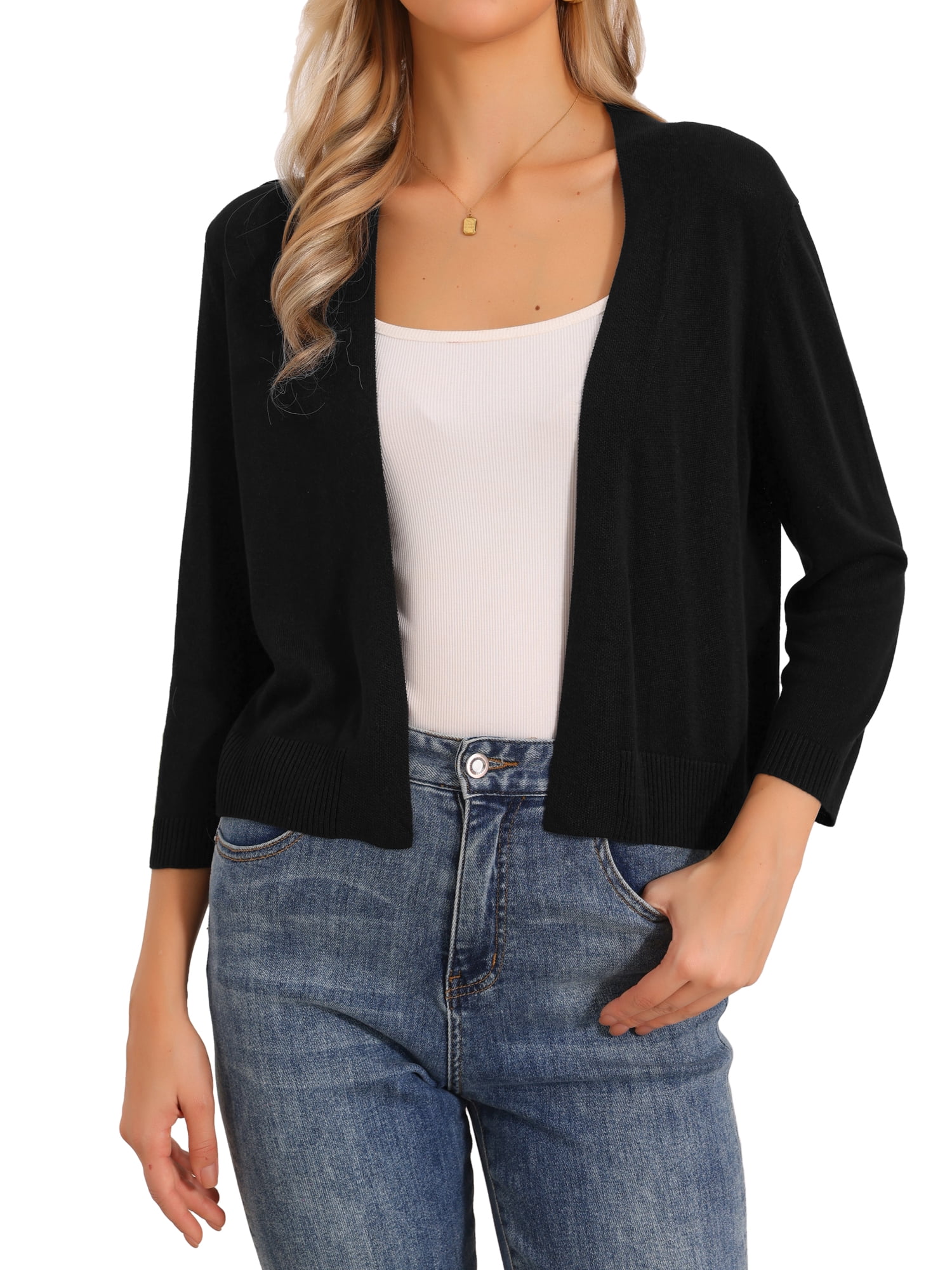 DARING DIVA Women's Cropped Knit Open Front 3/4 Sleeve Bolero Shrug XL Black