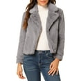 thumbnail image 1 of DARING DIVA Women's Cropped Notch Lapel Faux Fur Fluffy Coat L Grey, 1 of 6