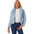 thumbnail image 1 of DARING DIVA Women's Cropped Notch Lapel Faux Fur Fluffy Coat M Light Blue, 1 of 6