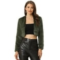 thumbnail image 1 of DARING DIVA Women's Cropped Open Front Faux Fur Short Shrug Jacket L Olive Green, 1 of 6