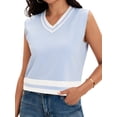 thumbnail image 1 of DARING DIVA Women's Cropped Sweater Vest Summer Tank Tops L Light Blue White, 1 of 7