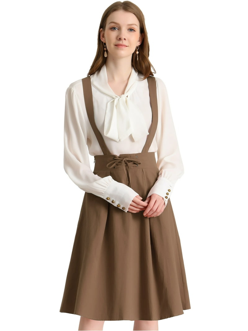 DARING DIVA Women's Cute High Waist Suspender Skirt Mini Dress S Dark Brown  - Walmart.com, image size:800x1067