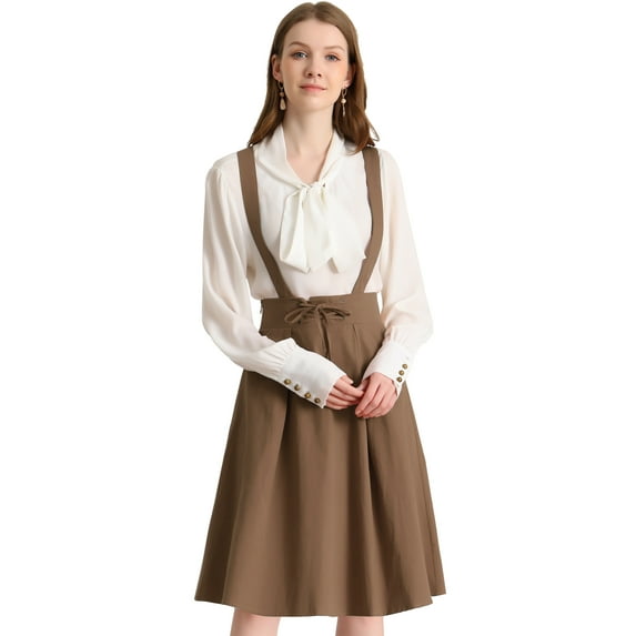 DARING DIVA Women's Cute High Waist Suspender Skirt Mini Dress S Dark Brown