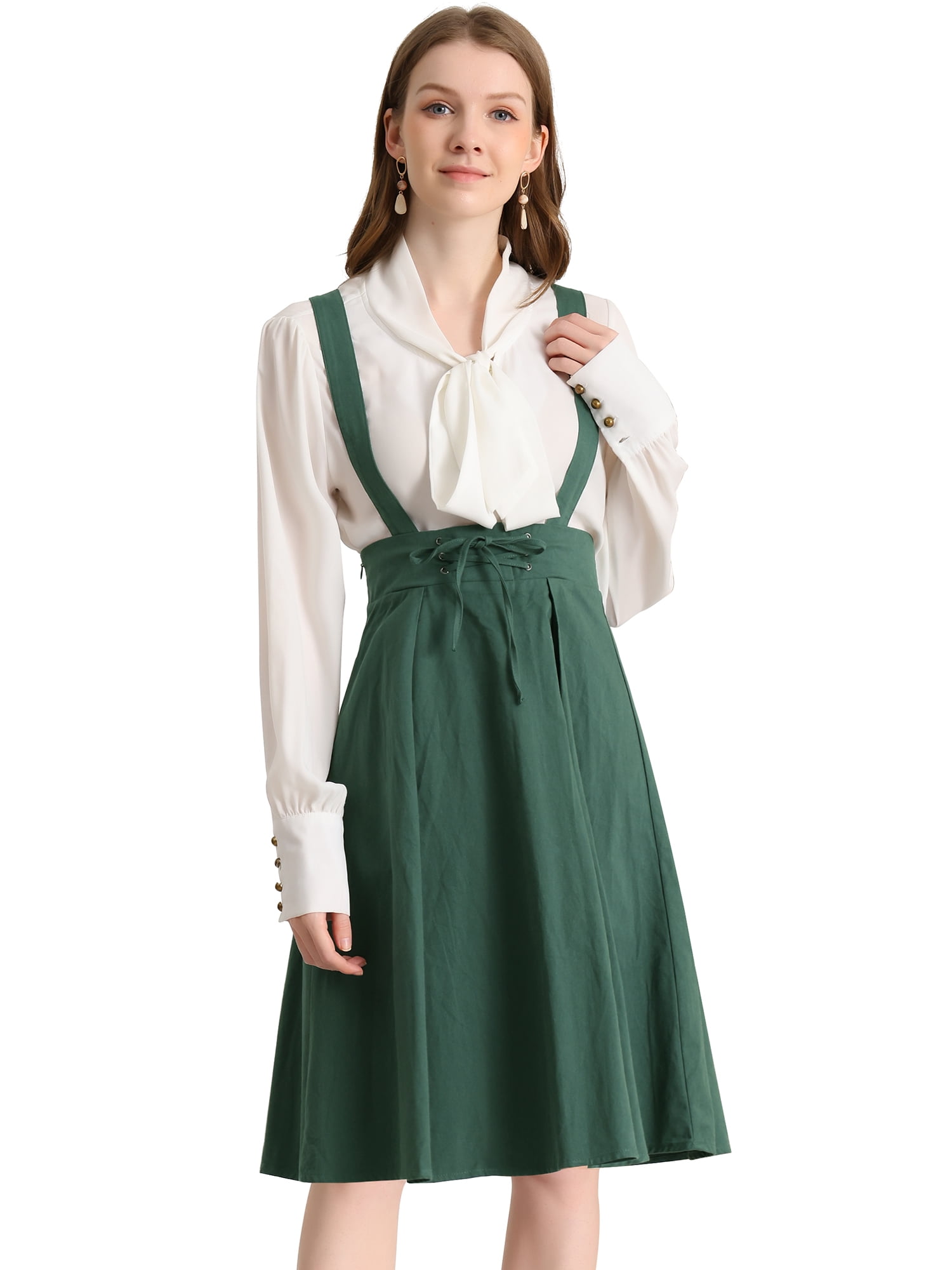 DARING DIVA Women's Cute High Waist Suspender Skirt Mini Dress S Dark Green
