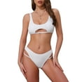 thumbnail image 1 of DARING DIVA Women's Cutout Racerback Ribbed Bikini Set Small White, 1 of 6