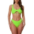 thumbnail image 1 of DARING DIVA Women's Cutout Racerback Ribbed Bikini Set X-Small Fluorescent Green, 1 of 6