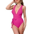 thumbnail image 1 of DARING DIVA Women's Deep V Neck Lace Up Tummy Control Swimwear Medium Rose Red, 1 of 6