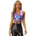 thumbnail image 1 of DARING DIVA Women's Deep V Neck Metallic Holographic Crop Tops XS Blue Purple, 1 of 6