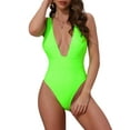 thumbnail image 1 of DARING DIVA Women's Deep V Plunge Monokini Backless Bikini Set Small Fluorescent Green, 1 of 6